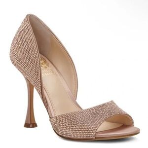 Vince Camuto Aliandry d'Orsay Sandal Heel Genuine Leather Rhinestone Pink Sz 8.5